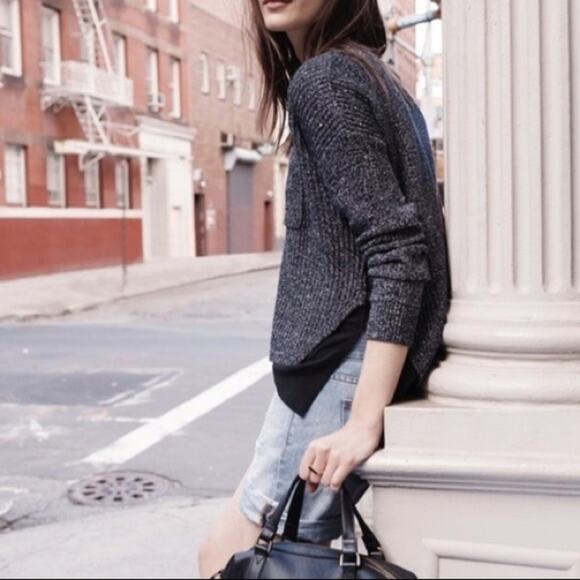 Madewell Alliance Silk Underlay Heathered Gray Sweater - Picture 3 of 8